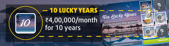 Win the top prize of ₹4,00,000 every month for the next 10 years with the 10 Lucky Years scratchcard